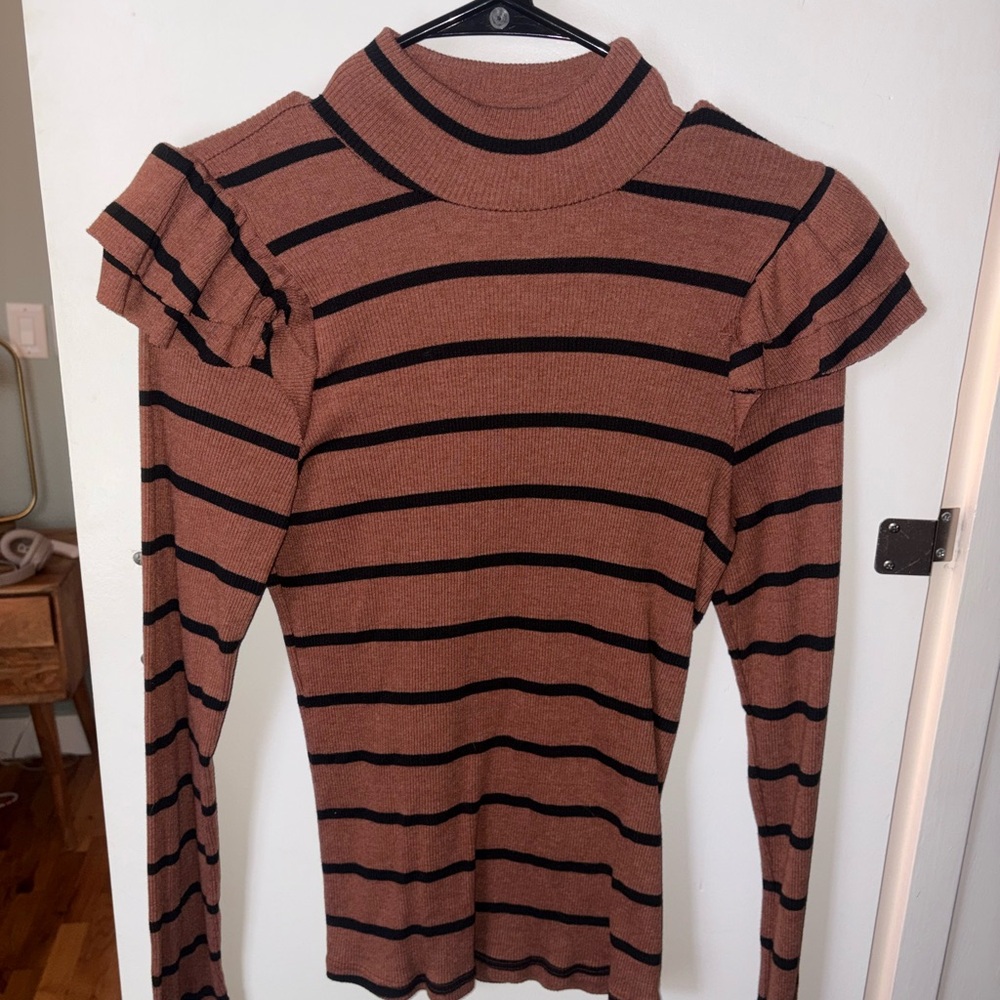 Anthropologie T.La Rust and Black Striped Knit Top